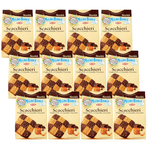 Mulino Bianco Scacchieri - Biscuits Italiens Au Chocolat Et Au Caramel 300g X 12 Parcelles (Scacchieri, X12)