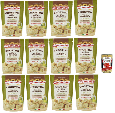 Panealba Crostini Con Farina Integrale E Olio Di Oliva, Croûtons À La Farine Complète Et À L'huile D'olive, Collation Salée, Non Frits, 12 X 80 G, Avec Polpa Italien Gourmet 400 G