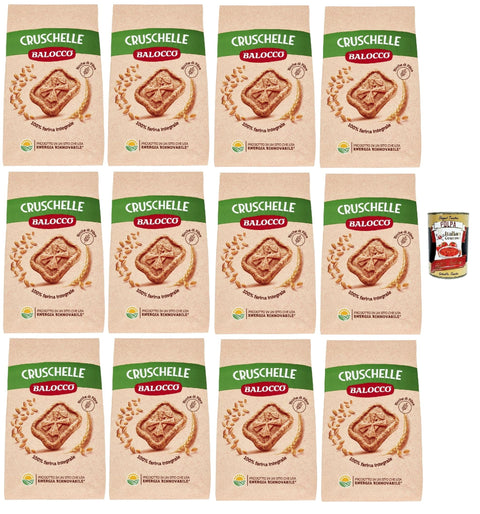 Balocco Cruschelle Biscotti Con Farina Integrale E Zucchero Di Canna, Biscuits Avec Des Biscuits À La Farine Complète Et Aux Biscuits À La Cassonade, 12x 350g + Italian Gourmet Polpa 400g
