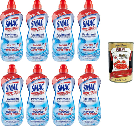 Smac Express - Fraîcheur Intense Pour Sols - Nettoyant Multi-Surfaces - Effet Nettoyant Sans Rinçage - 8 X 1000 Ml + Italian Gourmet Polpa 400 G