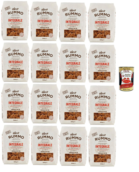 Rummo Pasta Integrale Farfalle Integrali N° 85, Italiennes Pasta Italian Noodles, Lot De 16 Pâtes À Grains Entiers, 500 G + Italian Gourmet Polpa 400g