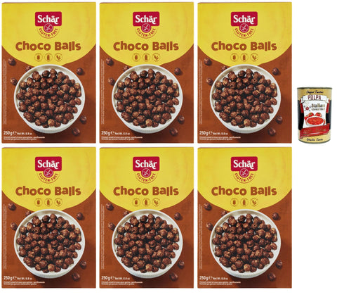 Schar Choco Balls Croccanti Cereali Al Cacao Senza Glutine E Lattosio (Sans Gluten Et Sans Lactose), Cacao Croustillant Sans Gluten Ni Lactose, 6 X 250 G + Italian Gourmet Polpa 400 G
