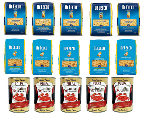 5 X De Cecco Casareccia N.88 500g + 5 X De Cecco Penne Rigate N. 41 Et Italian Gourmet Polpa Di Pomodoro Pâte De Tomates Finement Hachée 5 X 400 G