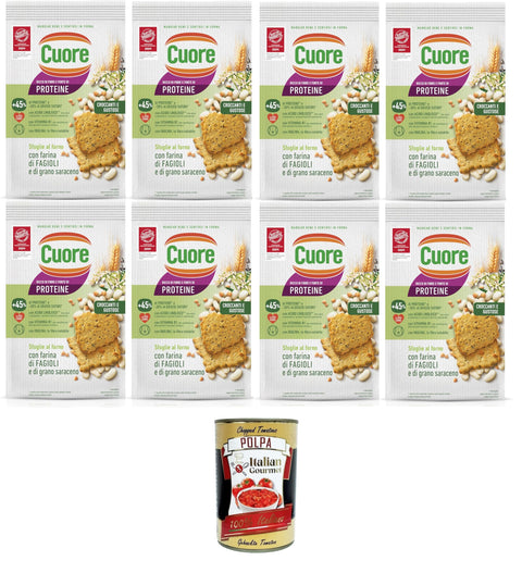 Cuore - Sfoglie Croccanti Fagioli - Sachets De Haricots Croustillants Au Four Avec Farine De Haricots Et De Sarrasin Et Inuline 8 X 170 G + Italian Gourmet Polpa 400 G