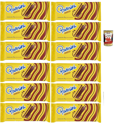 Pavesi Pavesini Double, Snack Croccante Con Cioccolato Fondant, Snack Croustillant Au Chocolat Noir, Collation Légère, 12 X 60 G + Italian Gourmet Polpa 400 G