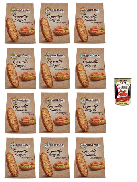 Mulino Bianco Crostini Granetti Integrali Lot De 12 Croûtons À Grains Entiers Riches En Fibres 280 G + Polpa Gourmet Italien 400 G