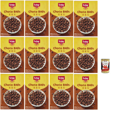 Schar Choco Balls Croccanti Cereali Al Cacao Senza Glutine E Lattosio (Sans Gluten Et Sans Lactose), Cacao Croustillant Sans Gluten Ni Lactose, 12 X 250 G + Italian Gourmet Polpa 400 G