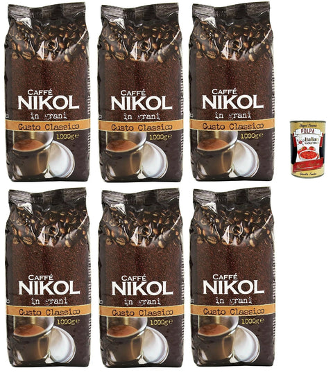 Caffe' Nikol In Grani Gusto Classico Busta, Café En Grains Entier, Italian Café, 6x 1kg + Italian Gourmet Polpa 400g