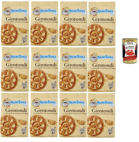 Mulino Bianco Girotondi, Biscotti Con Granelli Di Zucchero Di Canna, Biscuits Saupoudrés De Sucre Brun, 12x 350g + Italian Gourmet Polpa 400g