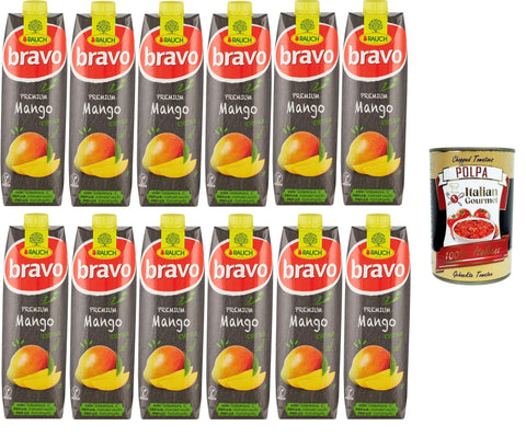 Rauch Bravo Premium Exotic Mango, Avec Vitamine C, Sans Colorants, Sans Conservateurs, 12 X 1 L + Italian Gourmet Polpa 400 G