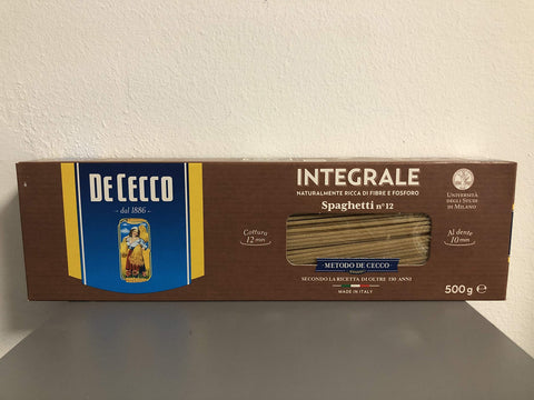 20x De Cecco Pasta Integrali Spaghetti N° 12 Pâtes Italiennes À Grains Entiers 500g