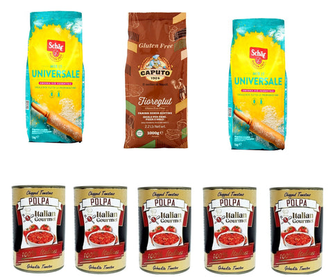 Caputo Schär Mix It Universal Miscela Di Farine Sans Gluten 3 X 1 Kg + Et Italian Gourmet Polpa Di Pomodoro Pâte De Tomate Finement Hachée 5 X 400 G