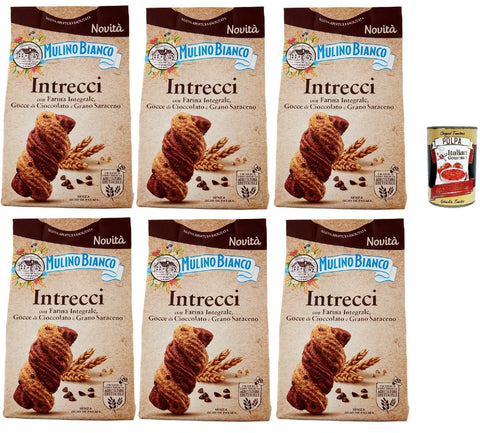 Mulino Bianco Intrecci, Biscotti Integrali Con Frolla Al Cacao E Gocce Cioccolato,Biscuits Complets Avec Une Pâte De Cacao Et Des Pépites De Chocolat, 6x 300g + Italian Gourmet Polpa 400g