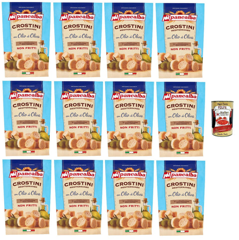 Panealba Crostini Mediterraneo Con Olio Di Oliva Croûtons Salés À L'huile D'olive, Collation Non Frites, 12 X 100 G, Avec Polpa Italien Gourmet 400 G