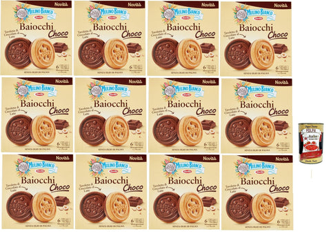 Mulino Bianco Biscotti Baiocchi Choco, Biscuit De Pâte Et Comprimé De Chocolat Au Lait Avec Des Noisettes, Excellent Comme Une Collation, Biscuits Cookies, 12x 144g + Italian Gourmet Polpa 400g