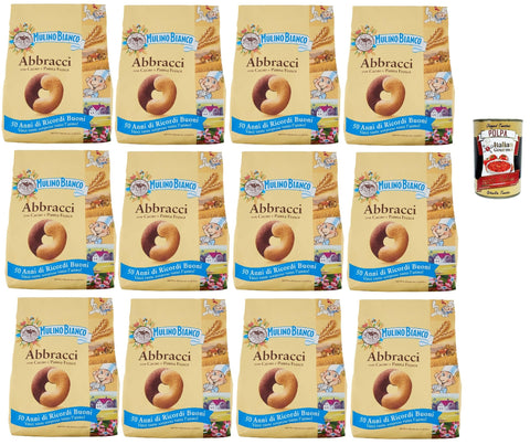 Mulino Bianco Abbracci Biscotti Con Cacao E Panna Fresca, Biscuits Avec Cacao Et La Crème Fraîche, Biscuits Cookies, 12x 700g + Italian Gourmet Polpa 400g