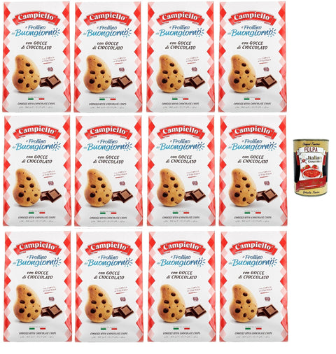 Campiello Il Frollino Del Buongiorno Con Gocce Di Cioccolato, Biscuits Avec Pépites De Chocolat, Biscuits, Cookies, 12x 350g + Italian Gourmet Polpa 400g