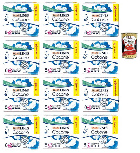 Lines Cotone Assorbenti Notte 8+2 Lot De 12 Serviettes De Nuit En Coton 100 % Pur Coton + Italian Gourmet Polpa 400 G