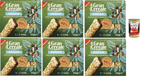 Mulino Bianco, Gran Cereale Lot De 6 Barres De Fruits Secs Avec Morceaux De Noix De Coco, Chocolat Et Amandes, Pour Petit-Déjeuner Et Collations Sucrées, 6 X 112 G + Italian Gourmet Polpa 400 G