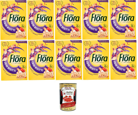 Flora Riso Gran Risotto Pour Risottos Aux Grains Corsés Et Bien Pelés 10 X 1 Kg + Italian Gourmet Polpa 400 G