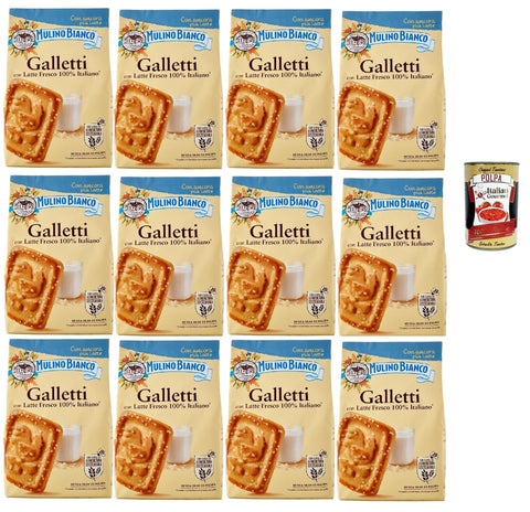 Mulino Bianco Galletti, Biscotti Con Latte Fresco 100% Italiano, Biscuits Au Lait Frais 100% Italien, Biscuits Cookies, 12x 350g + Italian Gourmet Polpa 400g