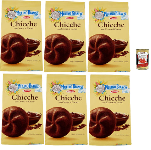 Mulino Bianco Biscotti Frollini Chicche Con Crema Al Cacao, Biscuits À La Crème De Cacao, Petit Déjeuner Plein De Goût, 6x 200g + Italian Gourmet Polpa 400g