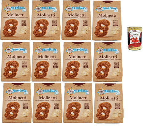 Mulino Bianco Molinetti Con Farina Integrale Di Grano Saraceno, Biscuits Avec Farine De Sarrasin Complet, Biscuits Cookies, 12x 800g + Italian Gourmet Polpa 400g