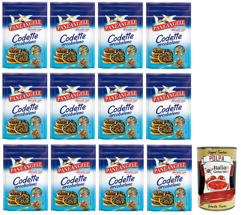 Paneangeli Lot De 12 Codettes Arcobaleno, Décoration En Confettis Multicolores De Forme Oblongue, Sachet Refermable De 50 G + Boîte Italienne Gourmet Polpa Di Pomodoro 400 G