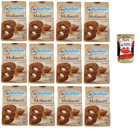 Mulino Bianco Molinetti Con Farina Integrale Di Grano Saraceno, Biscuits Avec Farine De Sarrasin Complet, Biscuits Cookies, 12x 350g + Italian Gourmet Polpa 400g