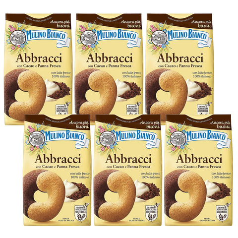 Mulino Bianco Abbracci Biscuits Sablés Italiens Au Beurre Et Saveur De Cacao 350g X 6 Parcelles (Abbracci, X6)