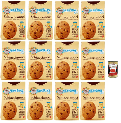 Mulino Bianco Schiaccianoci Biscotti Con Frutta Secca E Cioccolato Fondente, Biscuits Aux Fruits Secs Et Chocolat Noir, Biscuits 12 X 300 G + Italian Gourmet Polpa 400 G