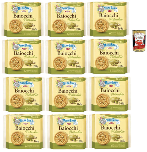 Mulino Bianco Baiocchi, Biscotti Al Pistacchio, Biscuits À La Pistache, Idéal Pour Le Petit Déjeuner Ou La Collation, Sans Huile De Palme, 12x 168g + Italian Gourmet Polpa 400g