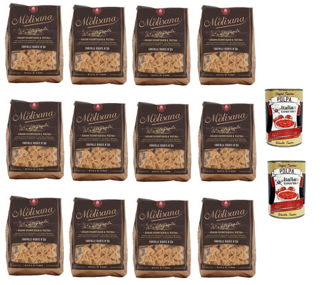 Lot De 12 Pâtes Intégrales La Molisana Farfaelle Rigate N.66 Pâtes Courtes, Blé Italien Uniquement – 500 G + 2 Polpa Italian Gourmet 400 G
