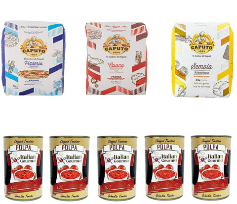 Pack De Test Caputo Cuoco Farina Farine De Pizza 5 Kg Pizzaeria 5 Kg Semola 5 Kg Et Italian Gourmet Polpa Di Pomodoro Pâte De Tomates Finement Hachée 5 X 400 G