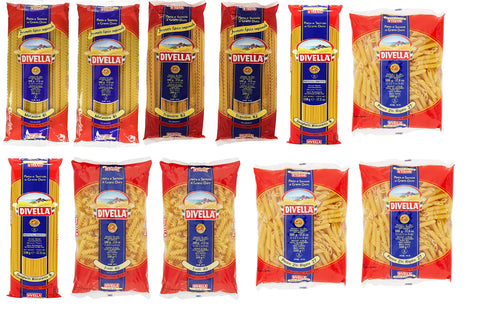Paquet De Test De Pâtes Divella 100% Italiennes Mafaldine Spaghetti Penne Fusilli Tripoline 11x 500 Gr