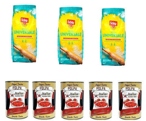 Lot De 3 Farine Universelle Miscela Di Farine Sans Gluten 1 Kg + Et Italian Gourmet Polpa Di Pomodoro Pâte De Tomates Finement Hachée 5 X 400 G