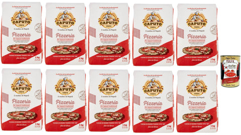 Caputo Pizzeria « 00 » Farine De Blé Douce, Idéale Pour Une Pâte Au Levain Bien Hydratée, Légère Et Parfaite, Farine Pour Pizza Napolitaine Classique, 10 X 1 Kg + Italian Gourmet Polpa 400 G