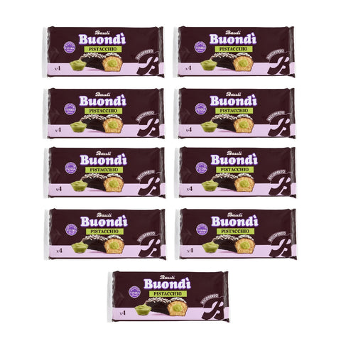 9x Bauli Buondì Pistazie – Mit Schokoladenglasur 184gr(4 x 46g) | Weiches Hefegebäck mit Pistaziencreme & Zuckerdekor