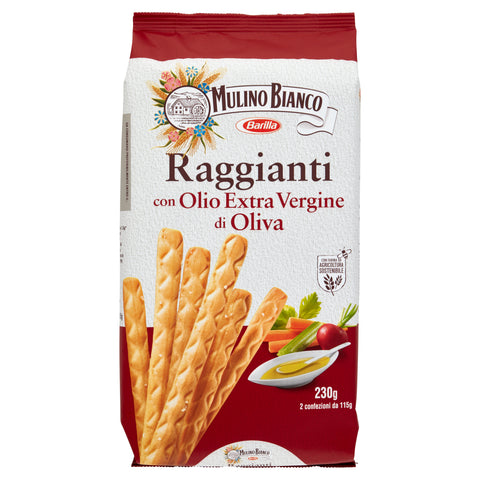 Mulino Bianco Raggianti Grissini à l'huile d'olive extra vierge avec farine durable 230g