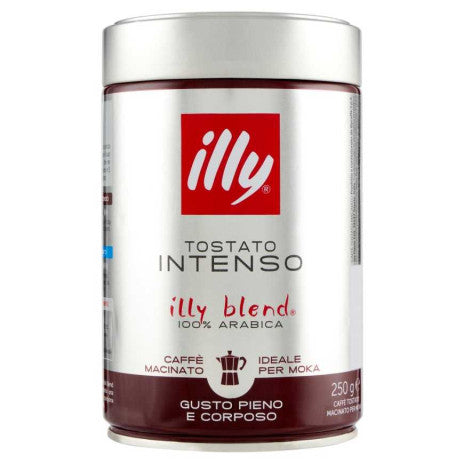 12x Illy Moka Intenso 100% Arabica Macinato Pot de 250 g de café moulu INTENSO 100 % Arabica pour cafetière italienne.