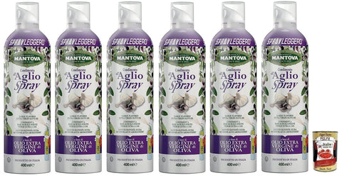 6x Fratelli Mantova Condimento all'Aglio, Spray d'huile d'olive extra vierge à l'ail, spray d'huile italienne 400 ml + Italian Gourmet Polpa di Pomodoro 400g