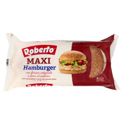 8x Roberto Maxi Hamburger Integrale Pain à la farine complète et aux graines de sésame, paquet de 300 g ; chaque paquet contient 4 pains à hamburger.
