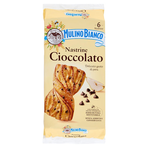 12x Mulino Bianco Nastrine Cioccolato Brioche en pâte feuilletée aux pépites de chocolat, recette italienne originale, 240 g