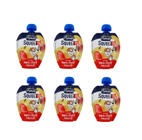 6x Melinda Squeez  Mela & Frutti Tropicali Purée de pommes et fruits tropicaux 100% fruits 90 g