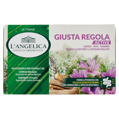 10x L'Angelica Le Tisane Giusta Regola Active Tisane à base de psyllium et d'extrait de prune pour favoriser le transit intestinal 18 filtres