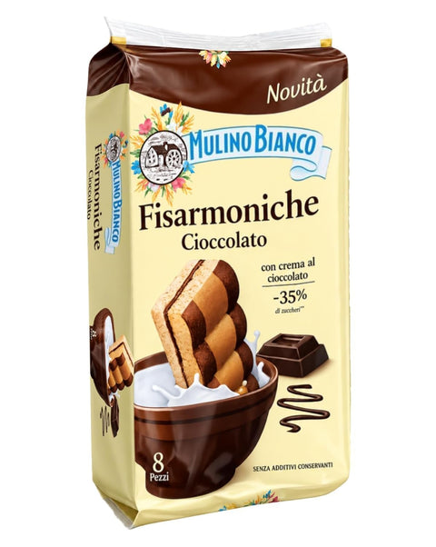 Fisarmoniche Cioccolato 9x 296g Biscuits au chocolat et à la crème, 8 pièces par paquet, pâtisseries sucrées pour accompagner le lait