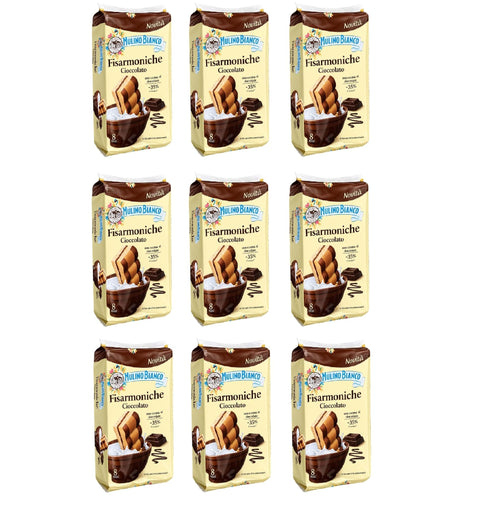 Fisarmoniche Cioccolato 9x 296g Biscuits au chocolat et à la crème, 8 pièces par paquet, pâtisseries sucrées pour accompagner le lait