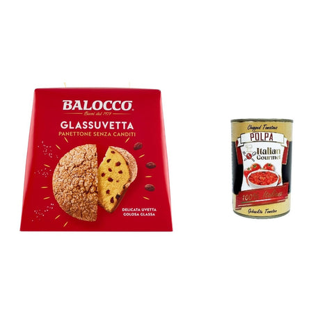 BALOCCO Panettone Glassuvetta senza canditi Panettone aux raisins secs sans fruits confits 750g + Italian Gourmet polpa 400gr