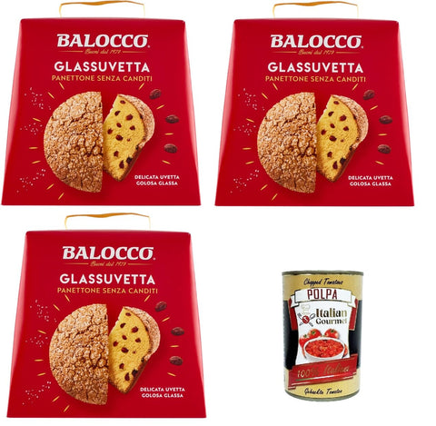 BALOCCO Panettone Glassuvetta senza canditi Panettone aux raisins secs sans fruits confits 3x 750g + Italian Gourmet polpa 400gr