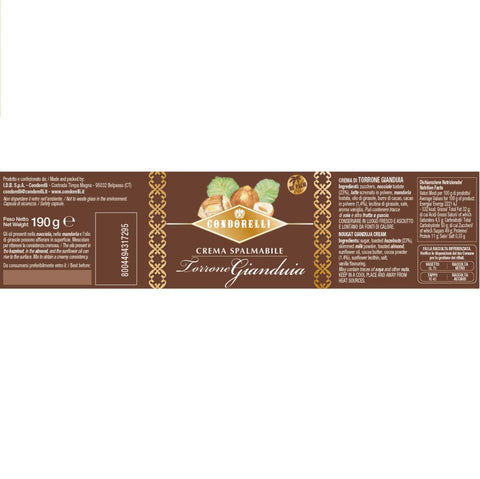 Condorelli Crema di Torrone Gianduia Crème de Nougat Gianduia 190g